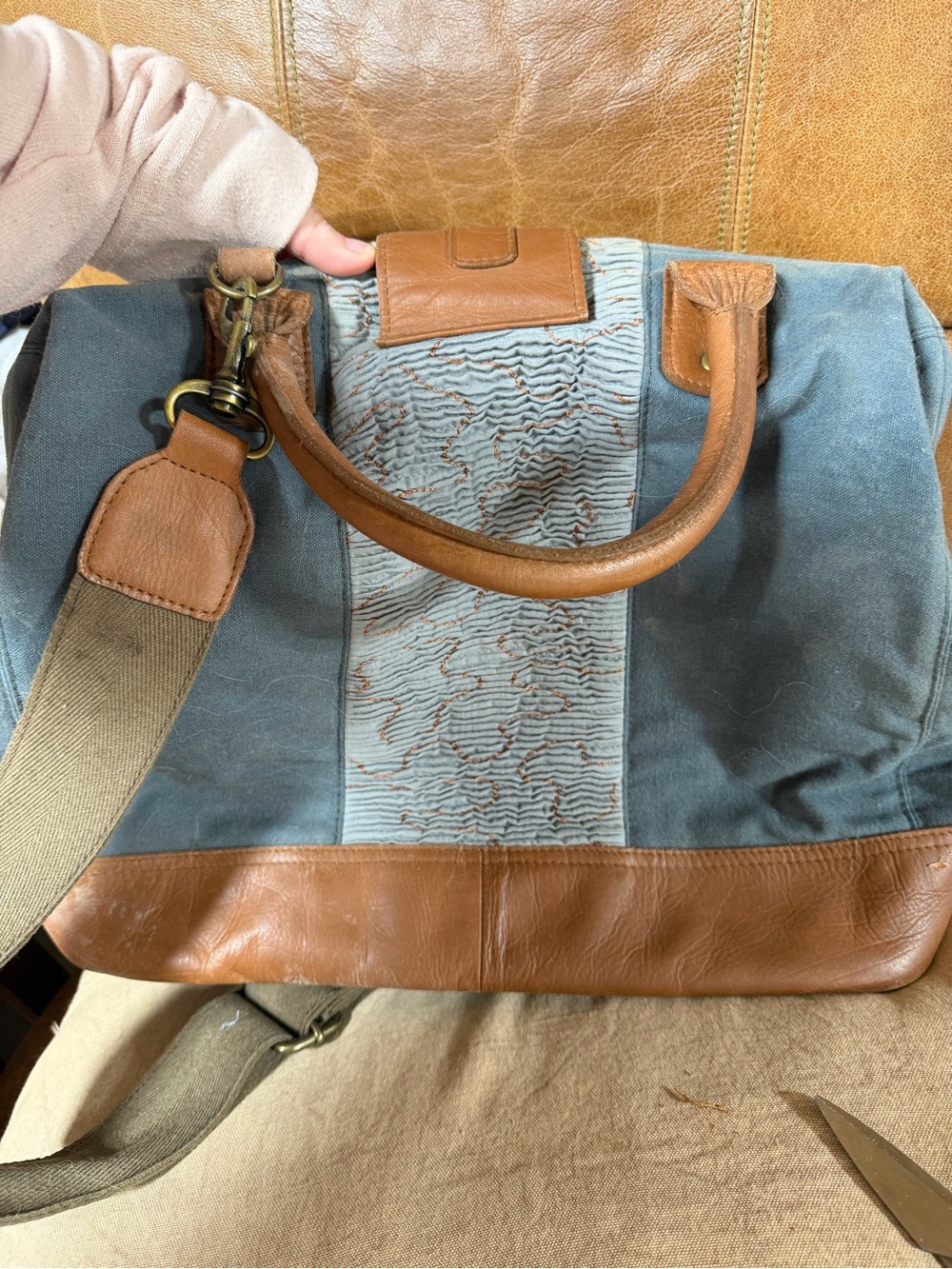 Two-Tone Leather and Suede Handbag